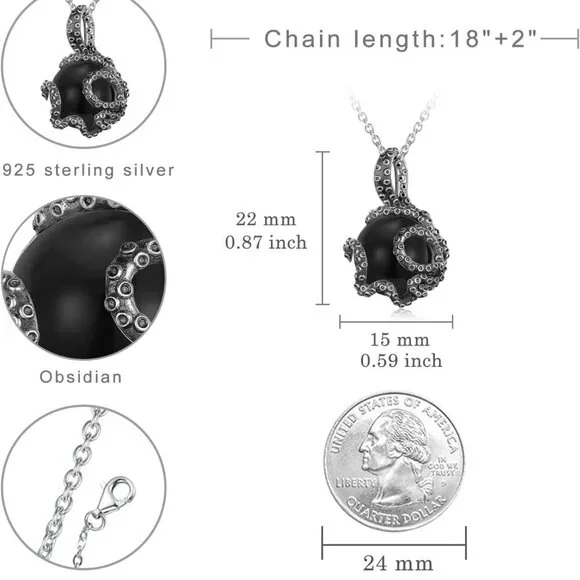 Octopus Necklace Sterling Silver Moonstone Sea Animal Jewelry Gift for Women